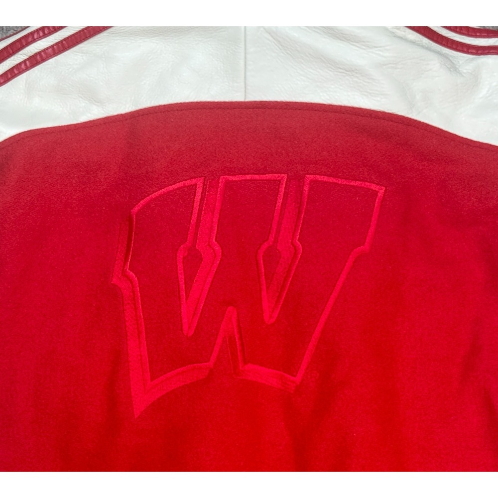 Adidas Vtg Rare NCAA Univ of Wisconsin Badgers Leather Varsity Jacket Size XL - Picture 7 of 7